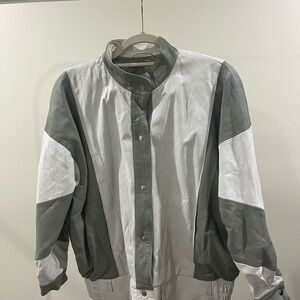 Women’s Vintage Two-Tone Gray & White Leather Bomber Jacket
